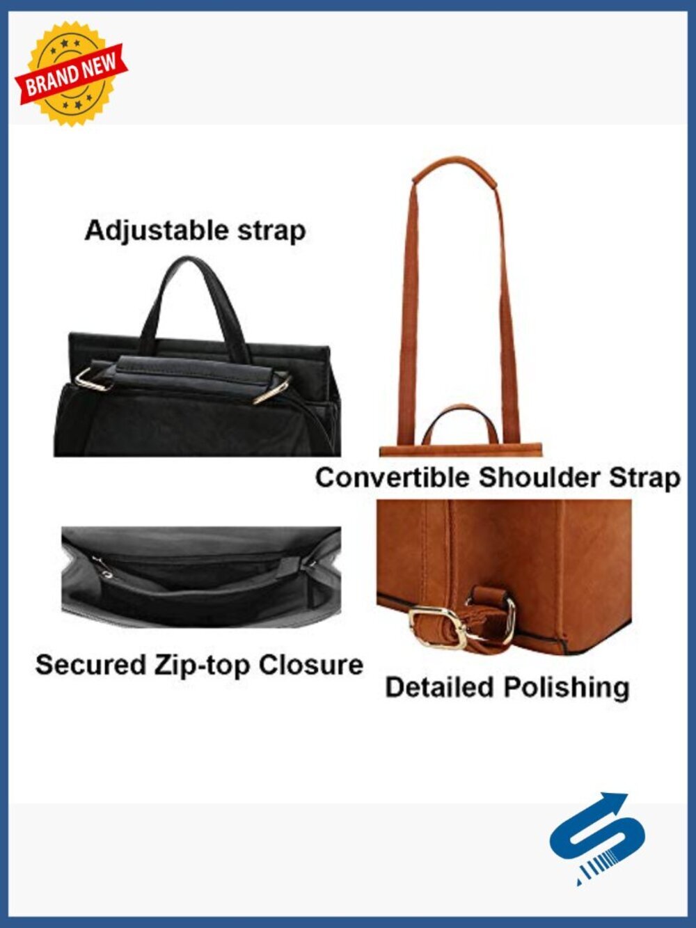 Convertible Vegan Leather Backpack Handbag Travel Work Bag - Picture 6 of 6